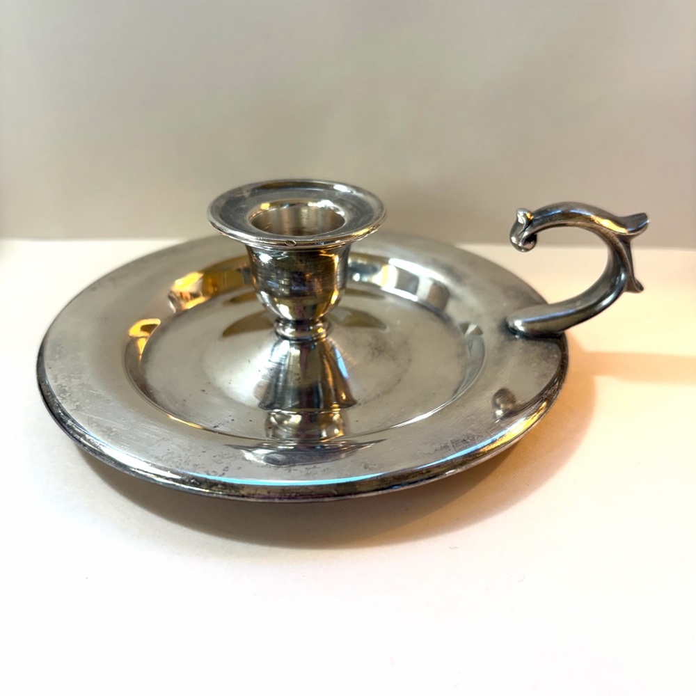 Vintage silver plated chamber stick candle holder